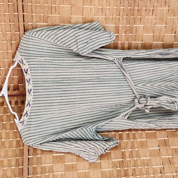 Papy Boez, Vintage Embroidered Sunset Prairie Long Length Tie-Up Striped Dress - Picture 6 of 7